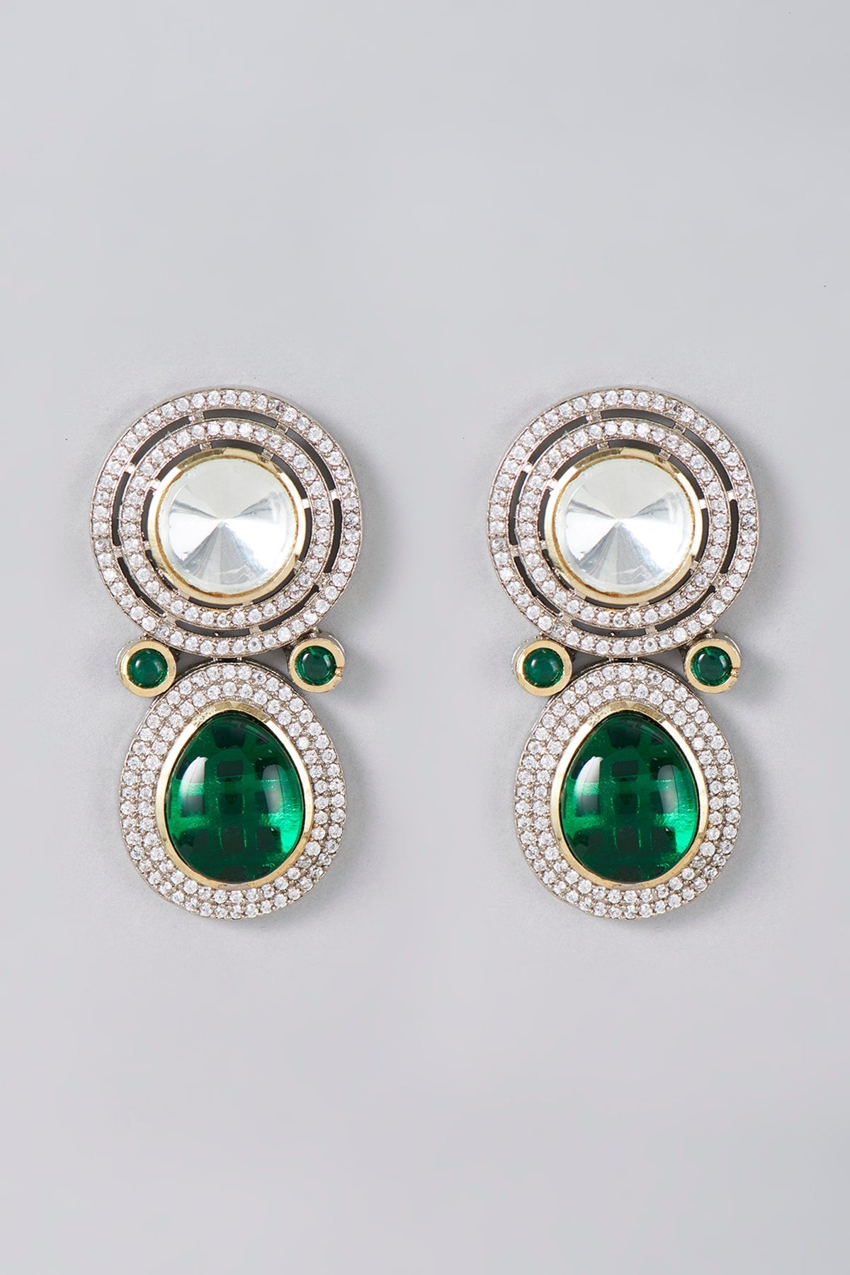 Two Tone Finish Zircon & Kundan Polki Dangler Earrings