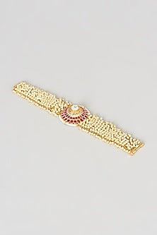 Gold Finish Pachi Kundan Polki & Red Stone Bracelet