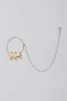 Gold Finish Kundan Polki & Pearl Nath