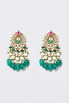 Gold Finish Pachi Kundan Polki & Zircons Long Necklace Set