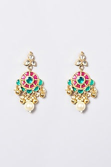 Gold Finish Pachi Kundan Polki & Pearl Long Necklace Set