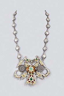 Oxidized Finish Kundan Polki & Synthetic Stone Long Necklace
