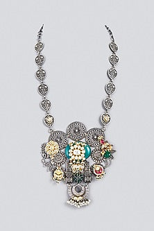 Oxidized Finish Kundan Polki & Synthetic Stone Long Necklace