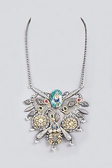 Oxidized Finish Kundan Polki & Synthetic Stone Long Necklace