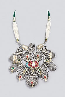 Oxidized Finish Kundan Polki & Synthetic Stone Long Necklace