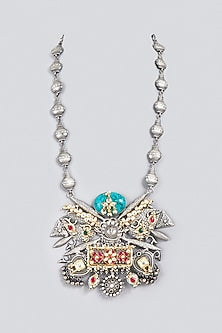 Oxidized Finish Kundan Polki & Synthetic Stone Long Necklace