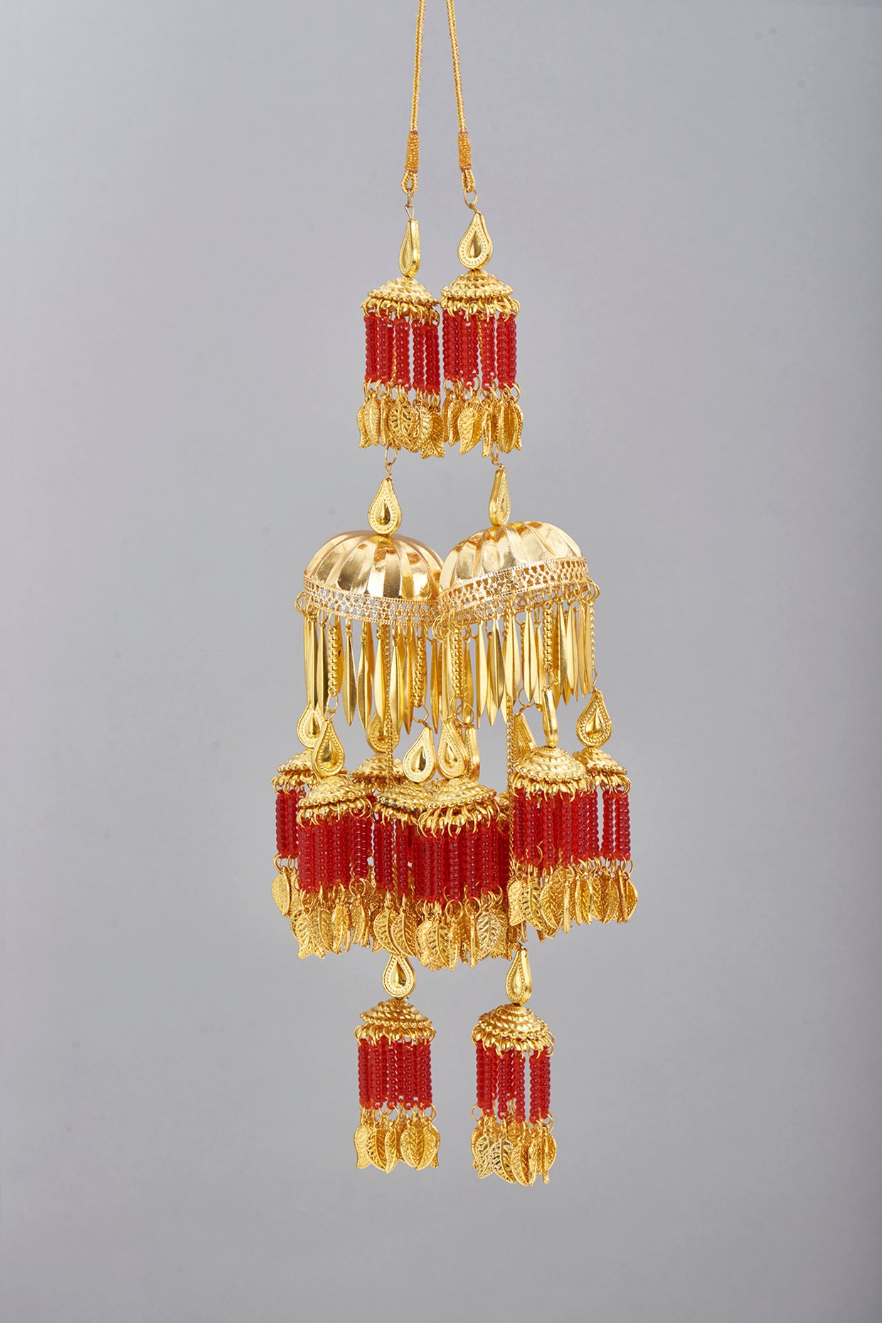 Gold Finish Red Beaded Kaleeras (Set of 2)