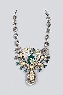 Oxidized Finish Kundan Polki & Synthetic Stone Long Necklace