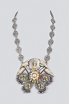 Oxidized Finish Kundan Polki & Synthetic Stone Long Necklace