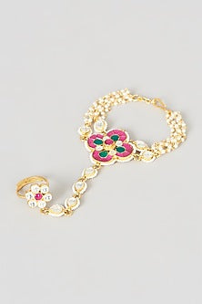 Gold Finish Multi-Colored Stone & Kundan Polki Hathphool