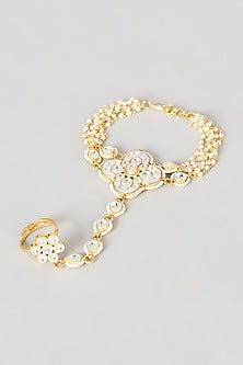 Gold Finish Kundan Polki Hathphool