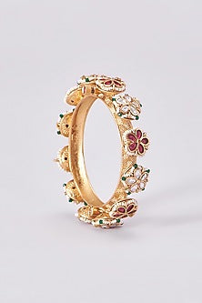 Gold Finish Kundan Polki Temple Bangles (Set Of 2)