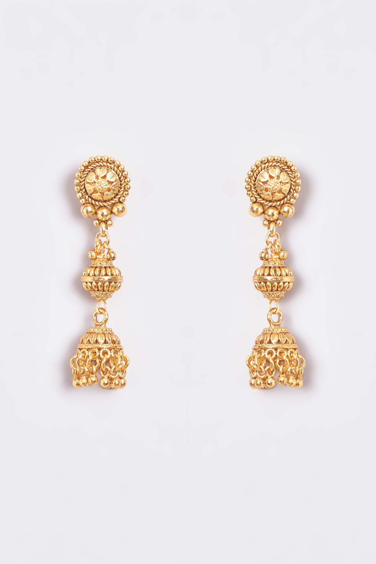 Gold Finish Kundan Polki Temple Layered Necklace Set
