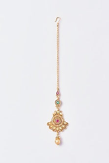 Gold Finish Kundan Polki & Multi-Colored Stone Maangtikka