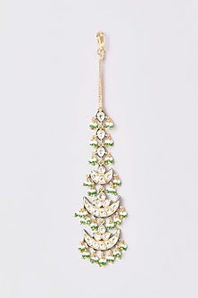 Gold Finish Kundan Polki & Emerald Stone Maangtikka