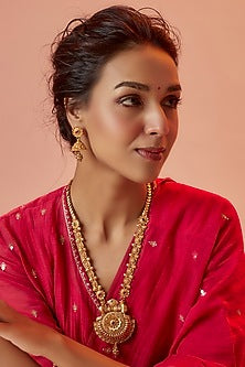 Gold Finish Temple Long Necklace Set
