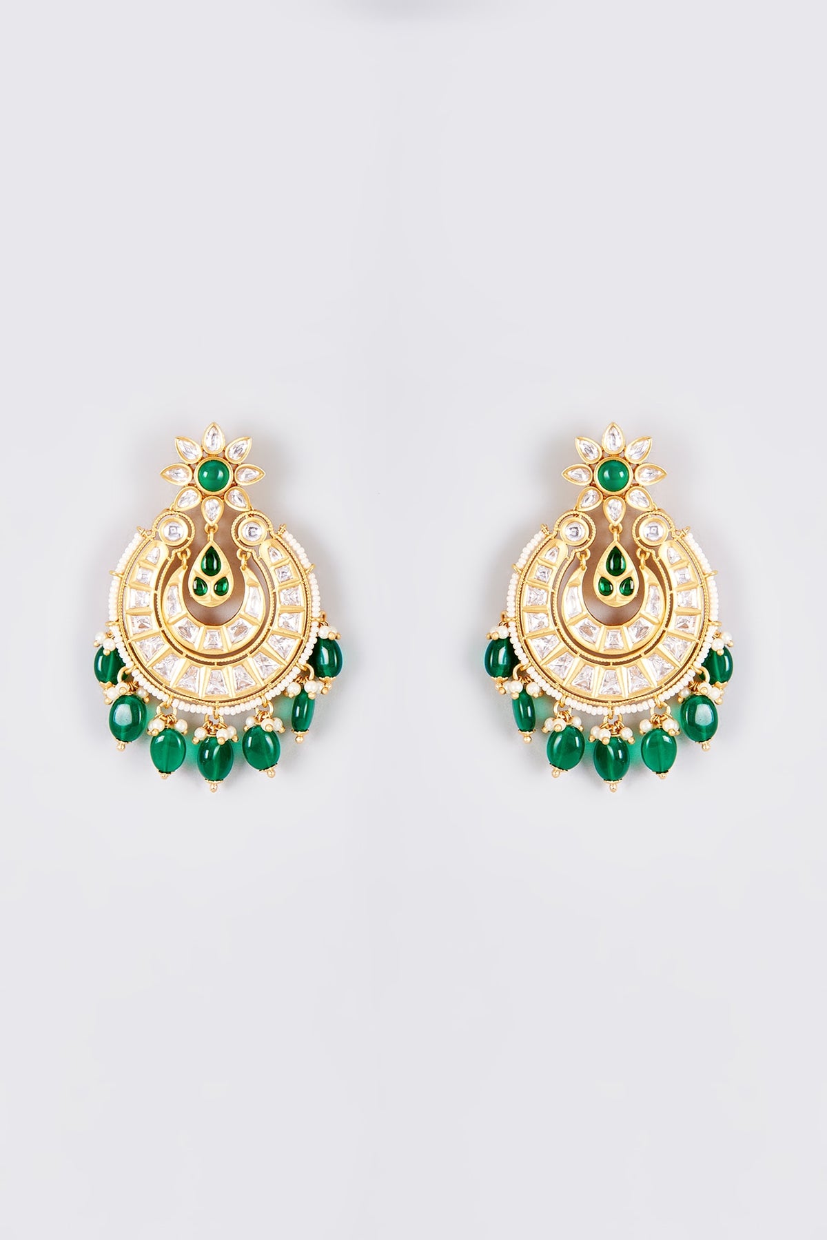 Gold Finish Kundan Polki Temple Chandbali Earrings