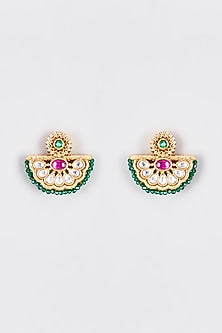 Gold Finish Kundan Polki Temple Dangler Earrings