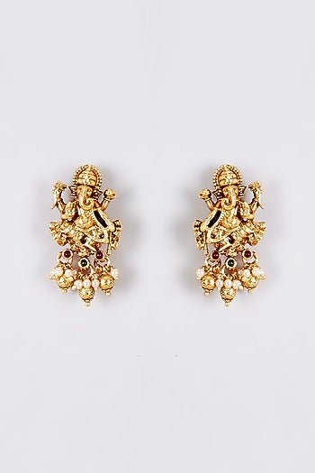 Gold Finish Temple Stud Earrings