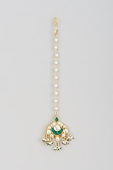 Gold Finish Pearl & Kundan Polki Maang Tikka