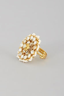 Gold Finish Kundan Polki & Pearl Ring