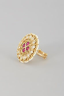 Gold Finish Kundan Polki & Pearl Ring
