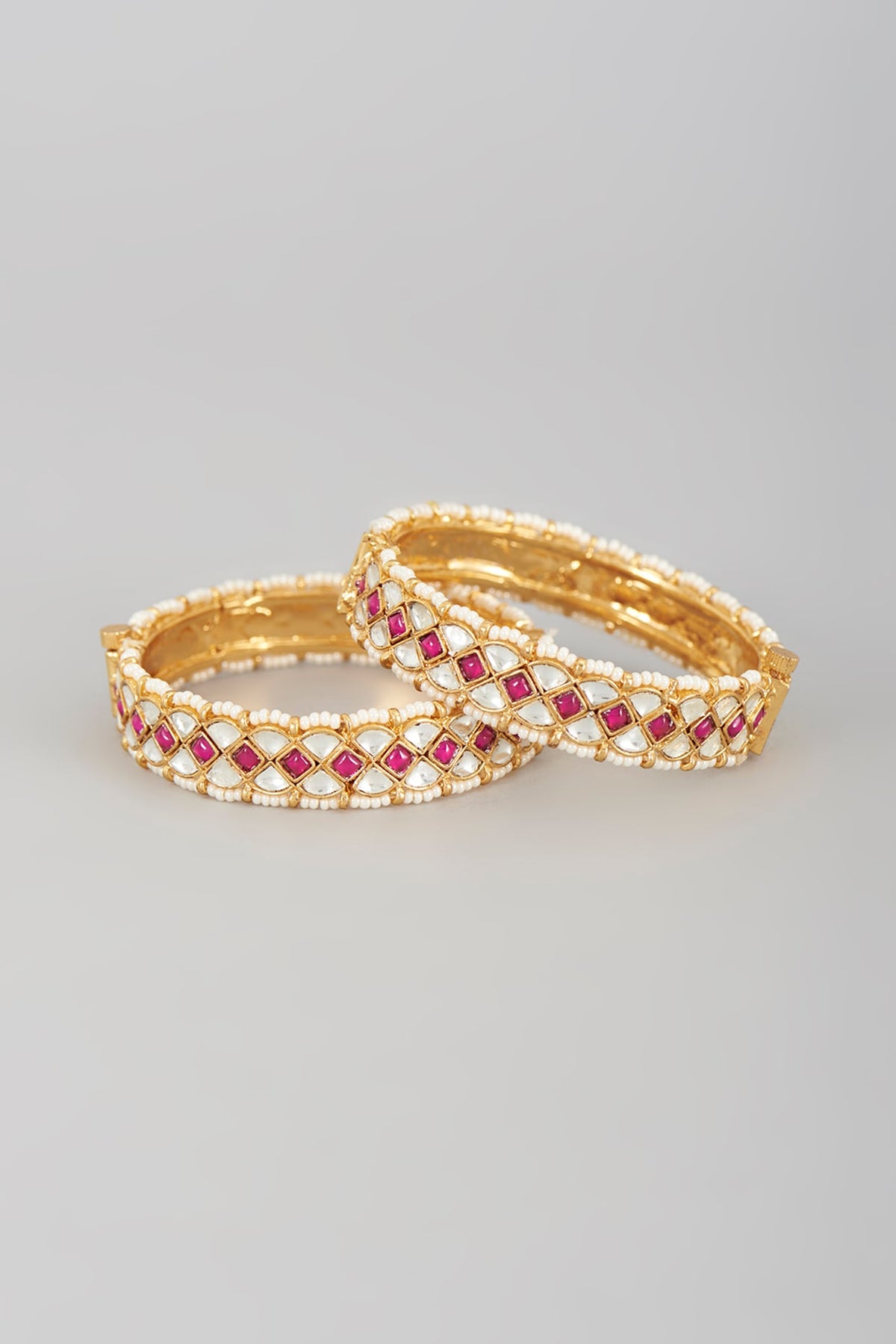 Gold Finish Kundan Polki Bangles (Set of 2)