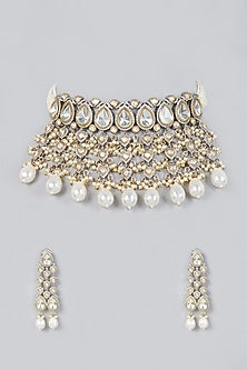 Two Tone Finish Kundan Polki & Zircon Choker Necklace Set