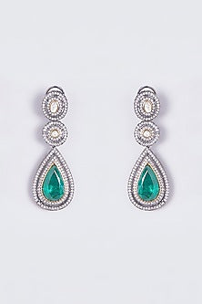 Two Tone Finish Kundan Polki & Emerald Long Necklace set