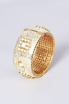 Gold Finish Kundan Polki Meenakari Bangle