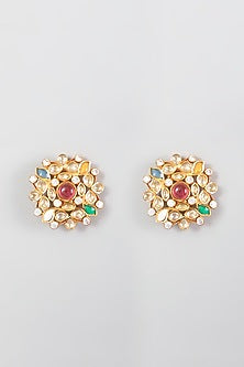 Gold Finish Pearl & Kundan Polki Choker Necklace Set