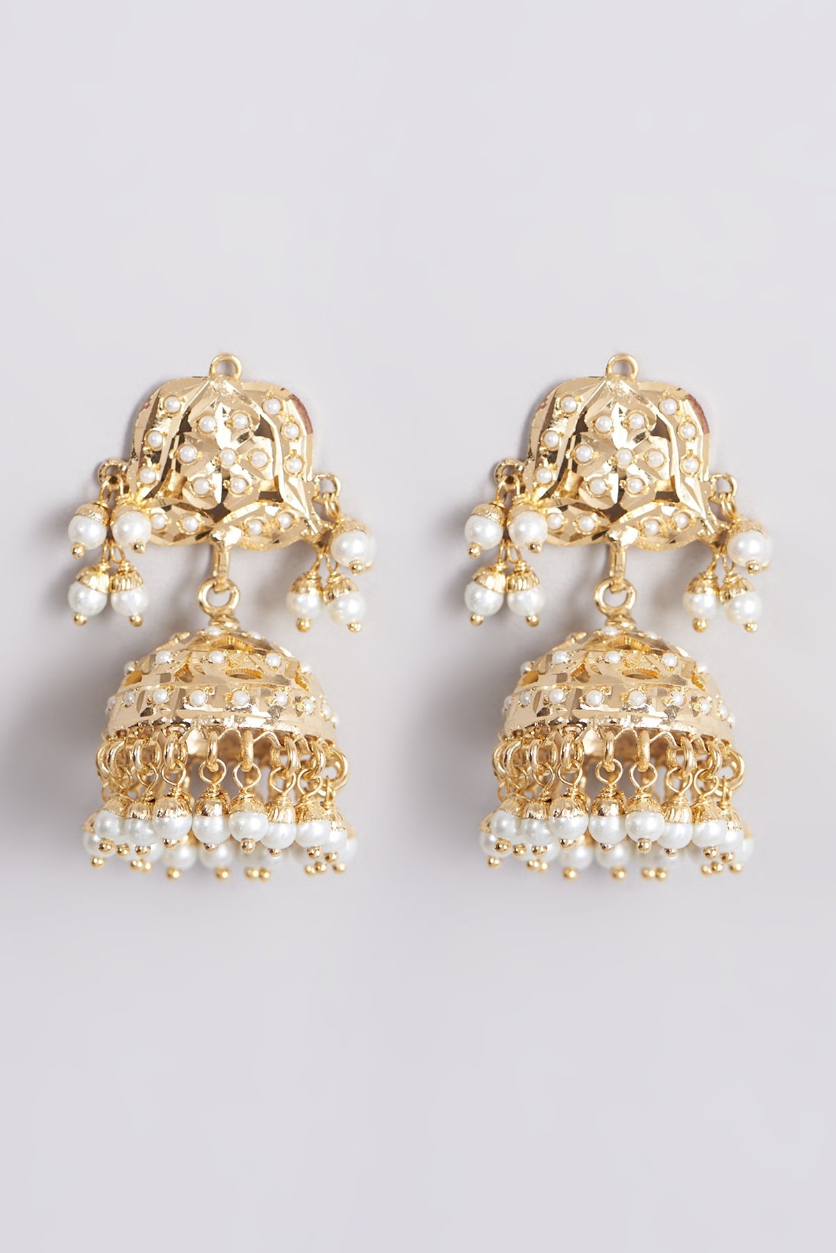 Gold Finish Pearl Jhumka Earrings