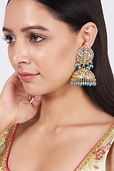 Gold Finish Pearl Jhumka Earrings