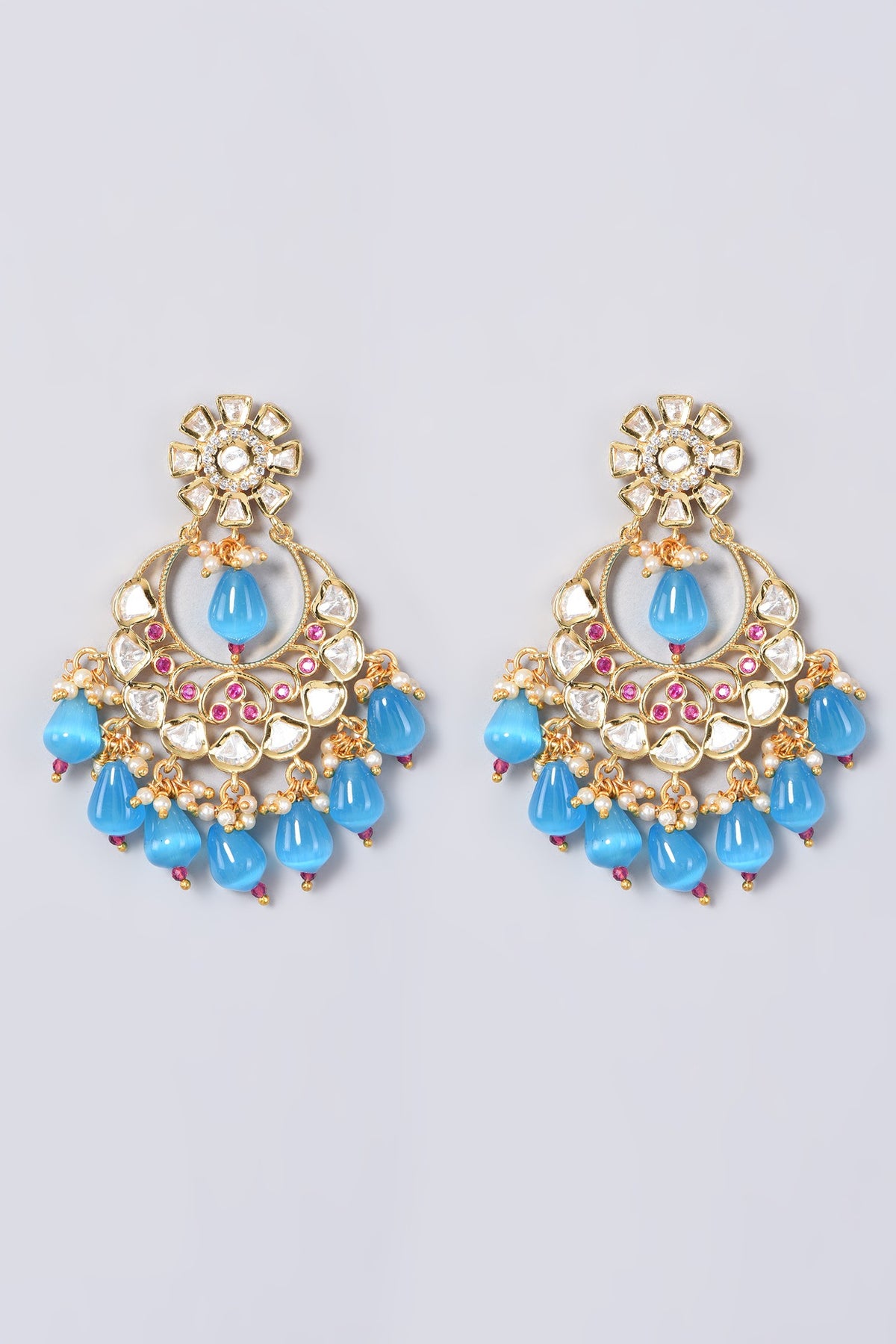 Gold Finish Kundan Polki Jhumka Earrings