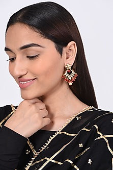 Gold Finish Kundan Polki & Pearl Earrings
