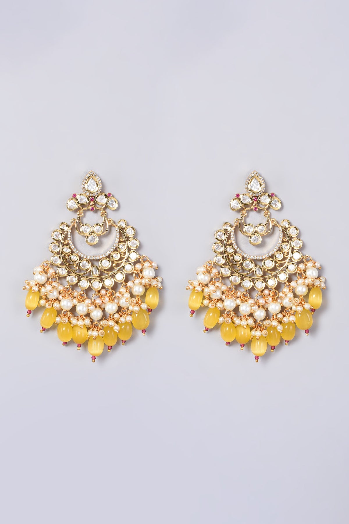 Gold Finish Kundan Polki Chandbaali Earrings