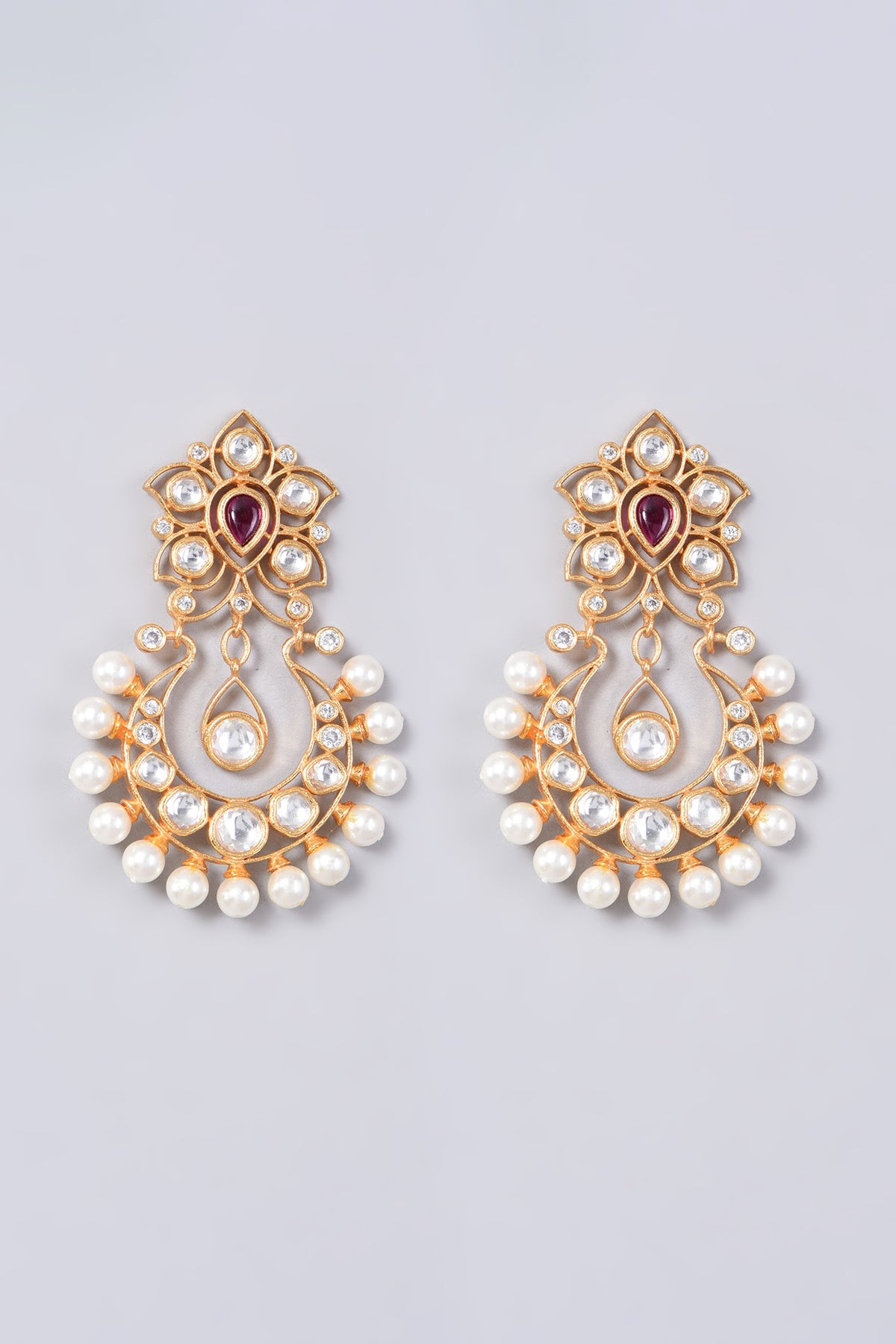 Gold Finish Kundan Polki & Pearl Earrings