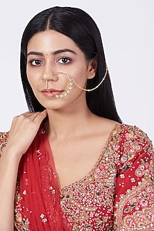 Gold Finish Kundan Polki Nose Ring