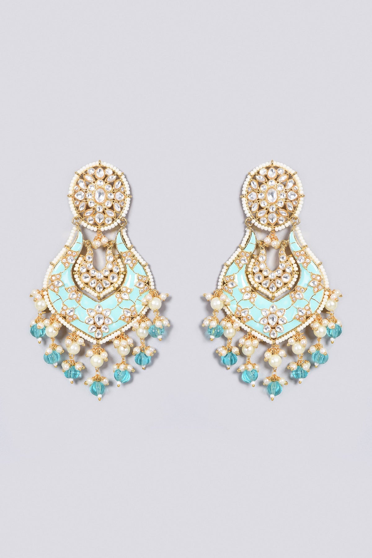 Gold Finish Kundan Polki & Blue Beaded Earrings