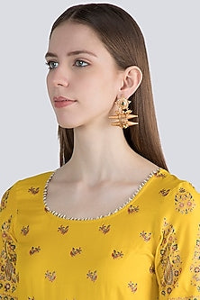 Gold Finish Green Stone Earrings