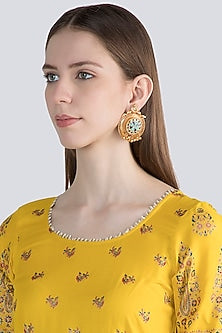 Gold Finish Dark Blue & Turquoise Blue Stone Stud Earrings