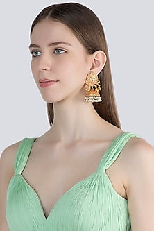 Gold Finish Faux Pearl Jhumka Earrings