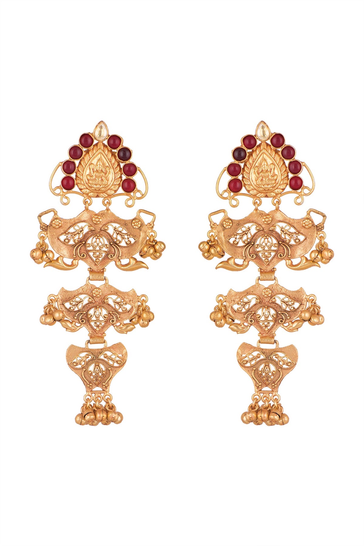 Gold Finish Red Stone Antique Style Earrings