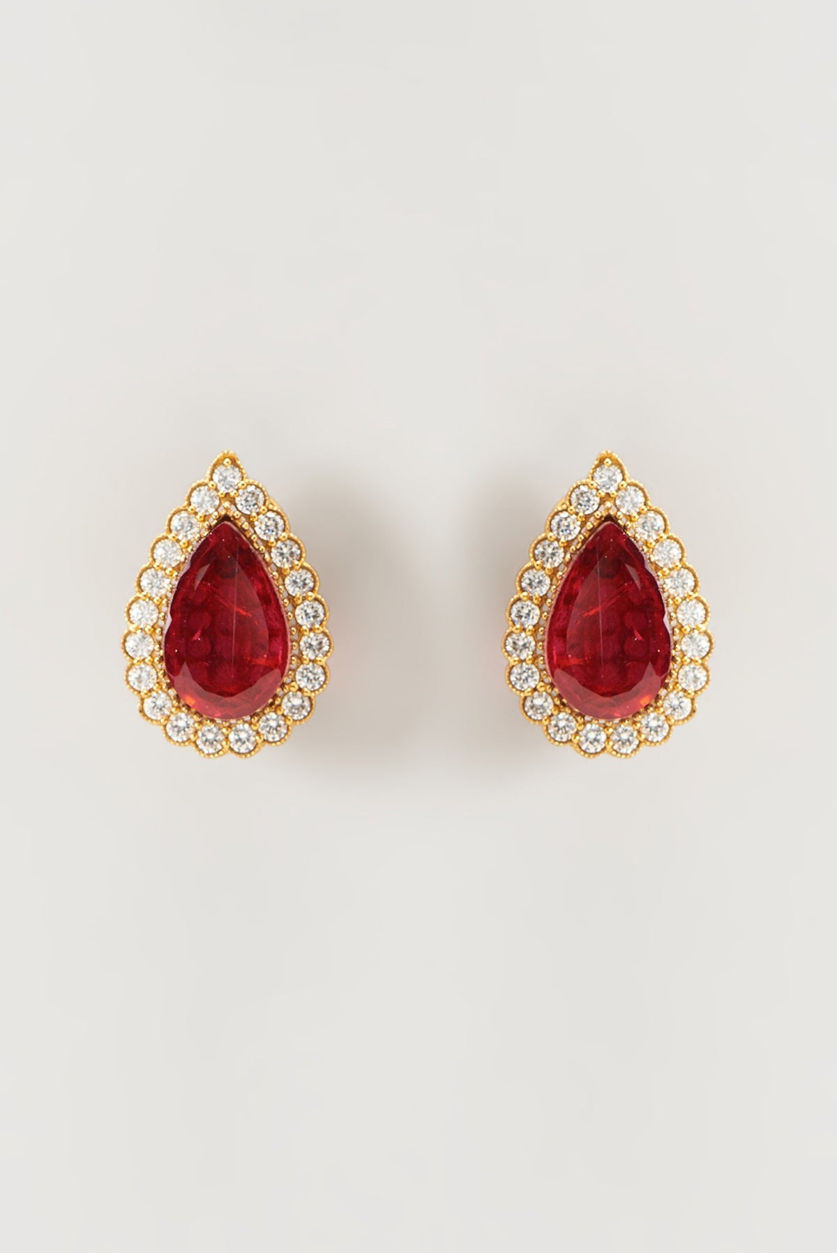 Gold Finish Kundan Polki & Ruby Synthetic Stone Stud Earrings