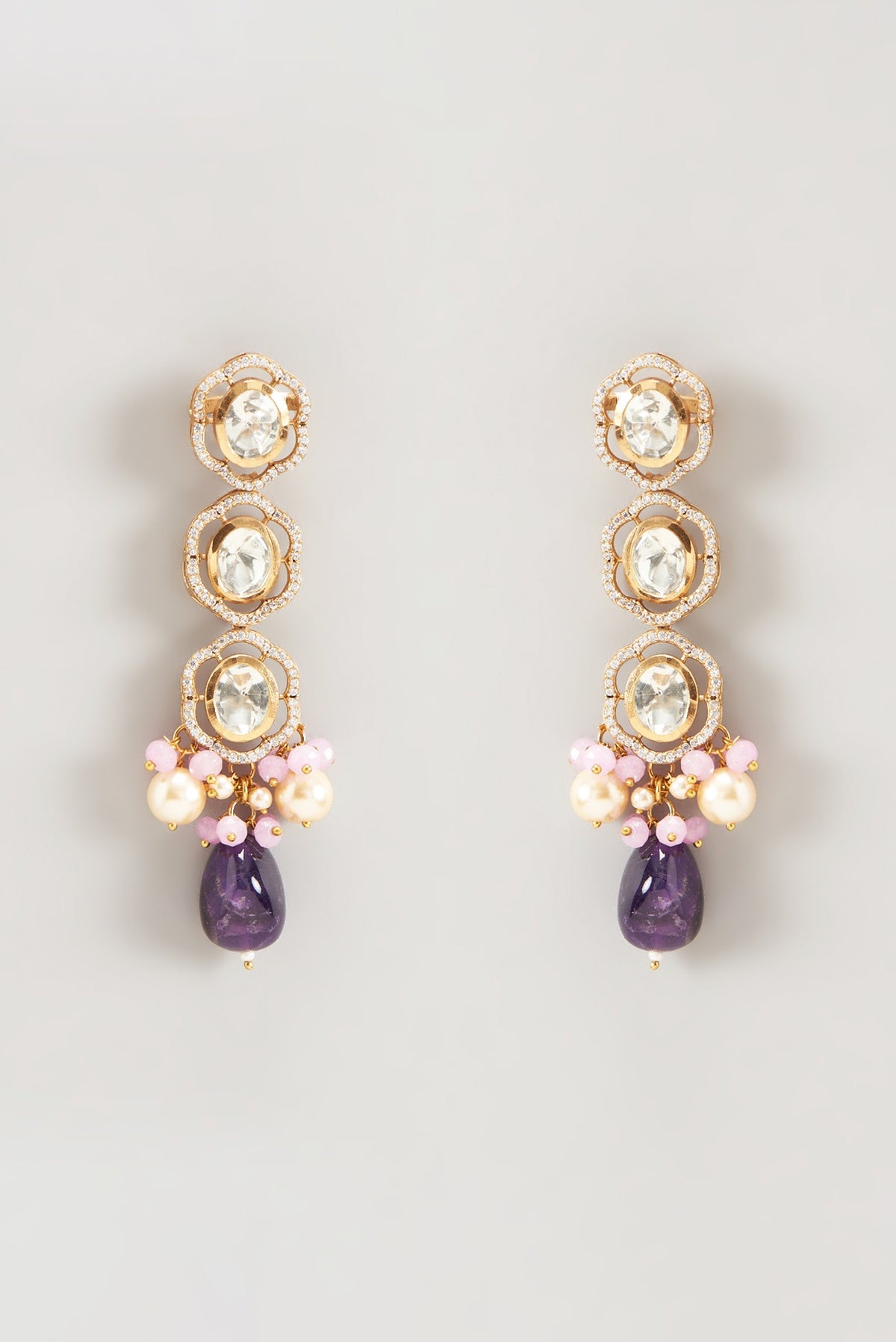Gold Finish Kundan Polki & Pearl Necklace Set
