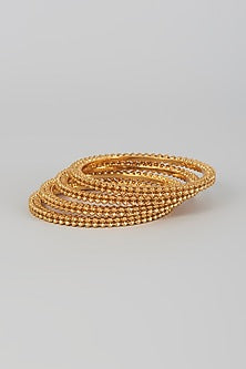 Gold Finish Kundan Polki Temple Bangles (Set Of 4)