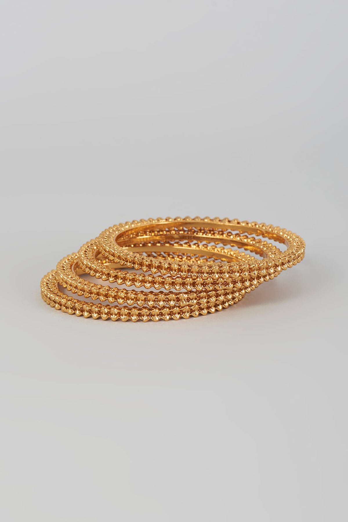 Gold Finish Kundan Polki Temple Bangles (Set Of 4)