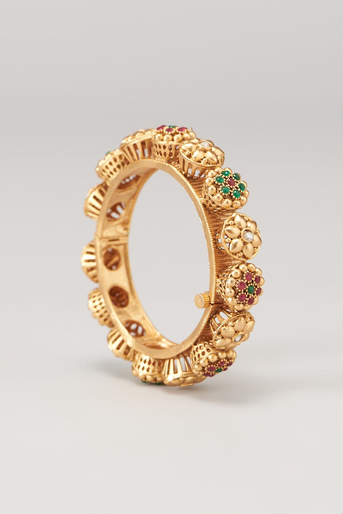 Gold Finish Kundan Polki & Synthetic Stone Temple Bangles (Set of 2)