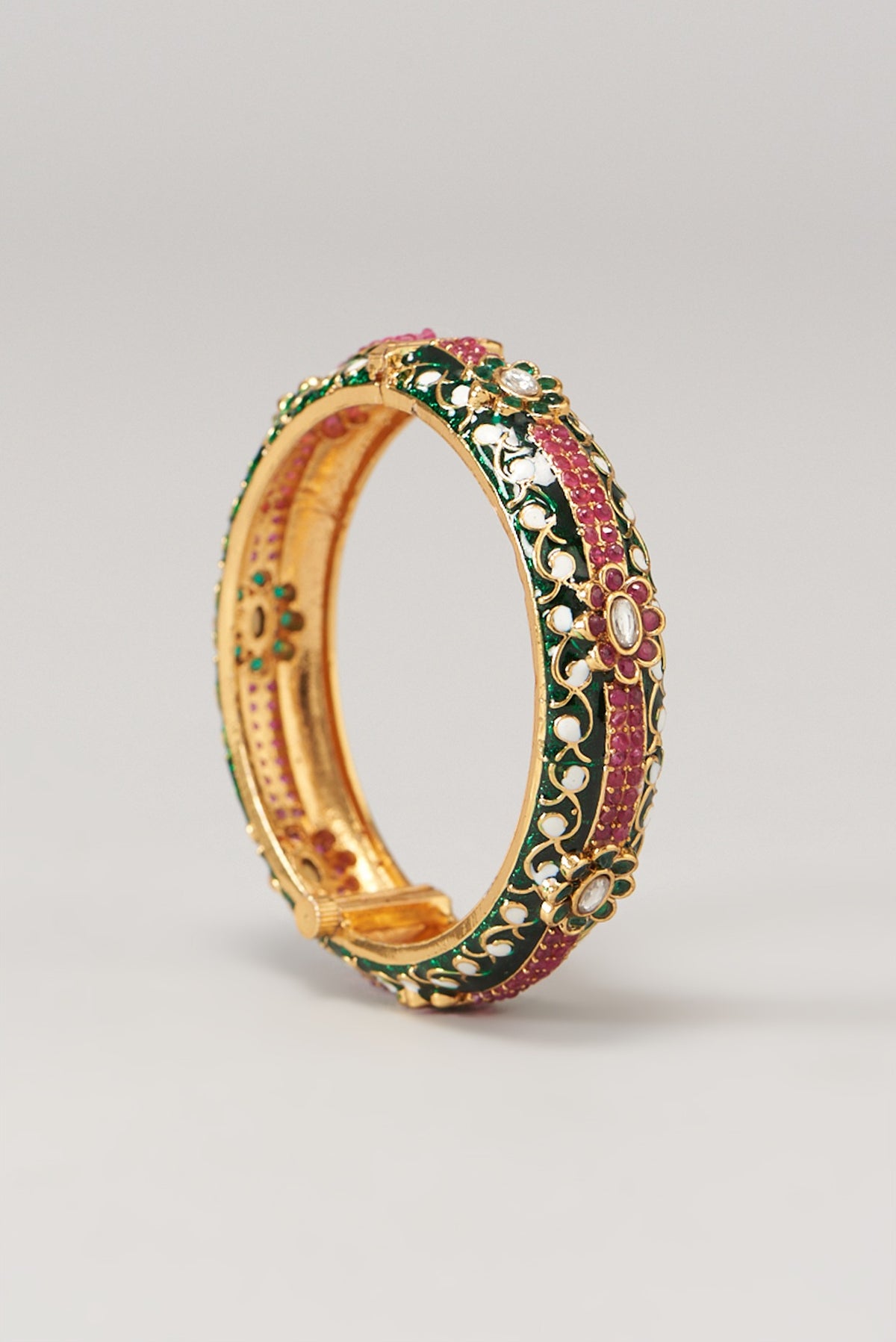 Gold Finish Multi-Colored Stone Enameled Bangles (Set of 2)