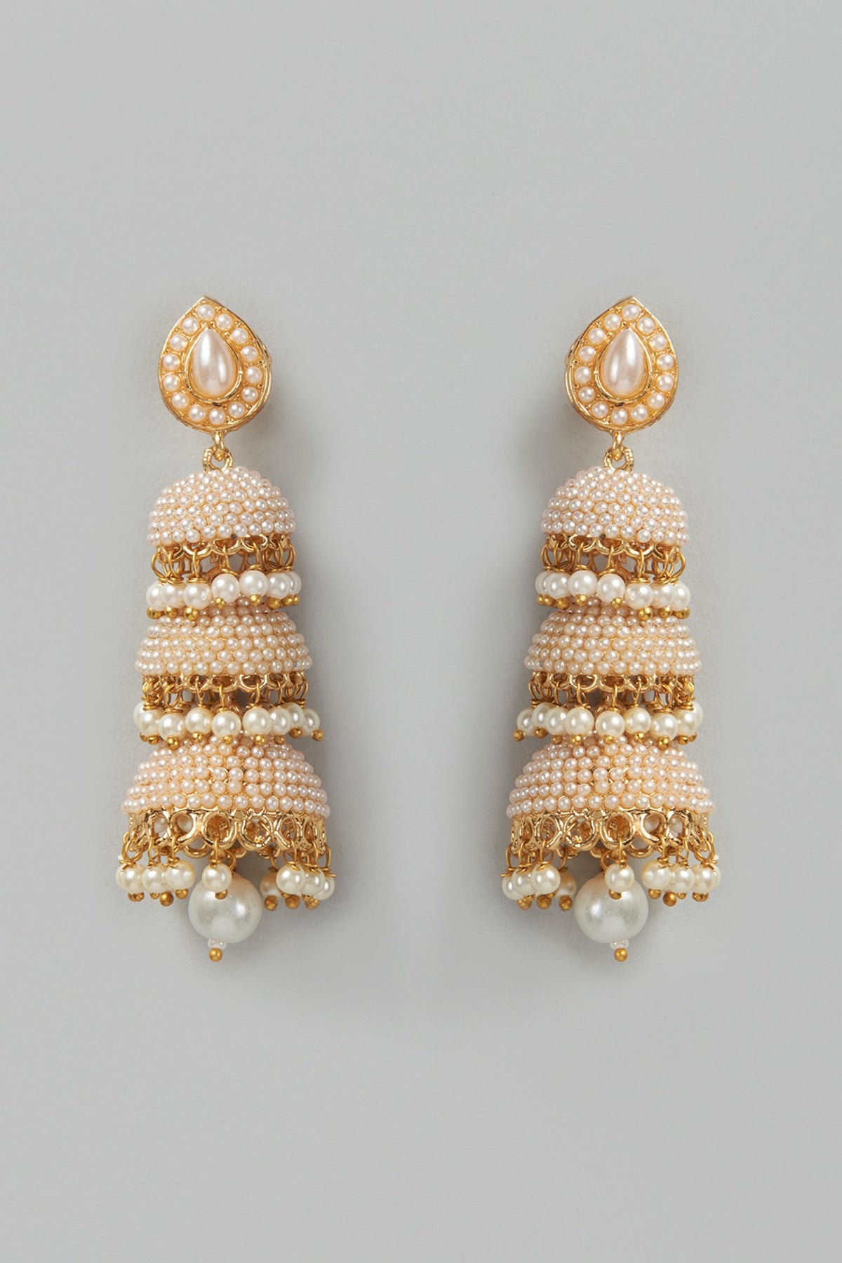 Gold Finish Pearl Dangler Earrings